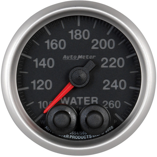 Autometer Gauge, Elite Series, Water Temperature, 2 1/16 in., 260 Degrees F, Stepper Motor W/Peak & Warn, Analog, Each