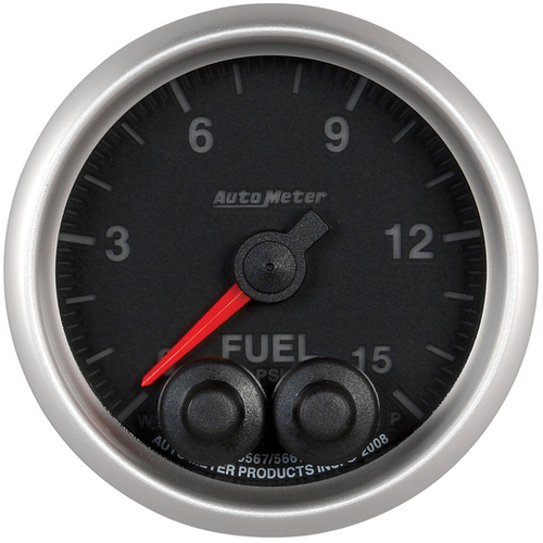 Autometer Gauge, Elite Series, Fuel Pressure, 2 1/16 in., 15psi, Stepper Motor W/Peak & Warn, Analog, Each
