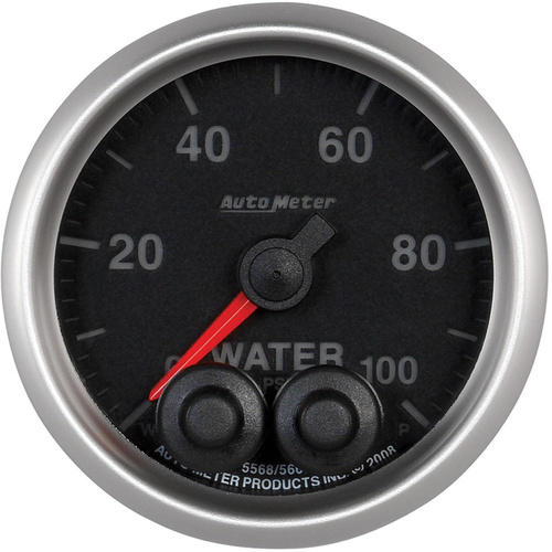 Autometer Gauge, Elite Series, Water Pressure, 2 1/16 in., 100psi, Stepper Motor W/Peak & Warn, Each