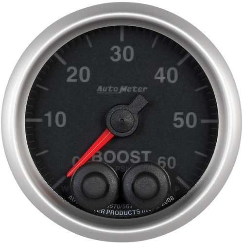 Autometer Gauge, Elite Series, Boost, 2 1/16 in., 60psi, Digital Stepper Motor W/Peak & Warn, Analog, Each