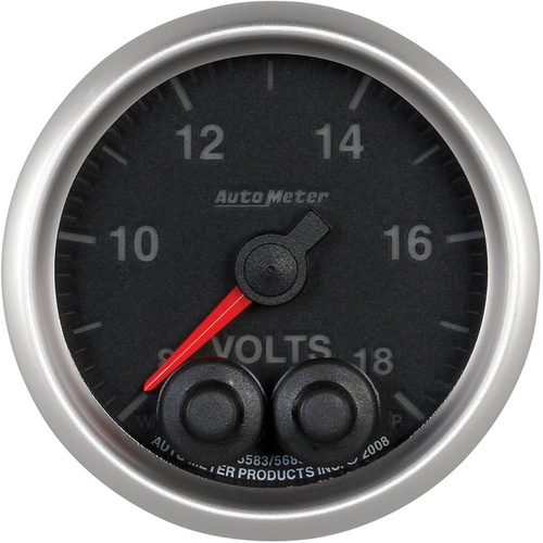 Autometer Gauge, Elite Series, Voltmeter, 2 1/16 in., 18V, Digital Stepper Motor W/Peak & Warn, Analog, Each