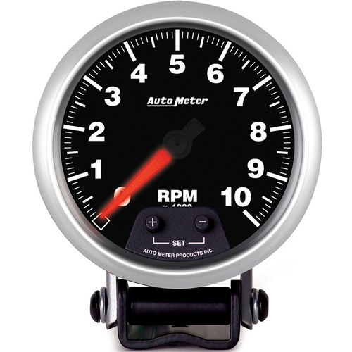 Autometer Gauge, Elite Series, Tachometer, 3 3/4 in., 0-10K RPM, Pedestal w/ Shift Light & Peak Memory, Each
