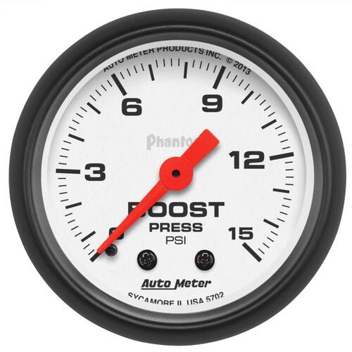 Autometer Gauge, Boost, 2 1/16", 15Psi, Mechanical, Phantom, Phantom