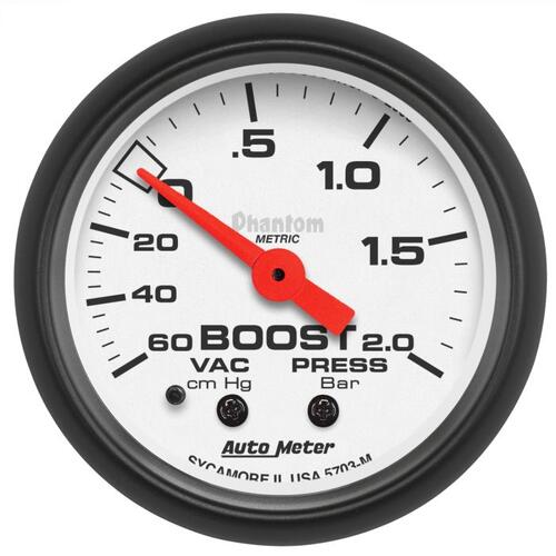Autometer Gauge, Vac/Boost, 2 1/16", 60Cmhg - 2.0Bar, Mechanical, Phantom, Phantom