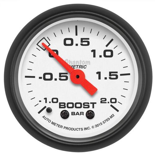Autometer Gauge, Vac/Boost, 2 1/16", -1 - +2 Bar, Mechanical, Phantom, Phantom