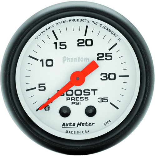 Autometer Gauge, Phantom, Boost, 2 1/16 in., 35psi, Mechanical, Analog, Each