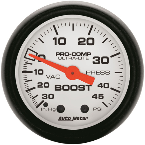 Autometer Gauge, Phantom, Vacuum/Boost, 2 1/16 in., 30 in. Hg/45psi, Mechanical, Analog, Each