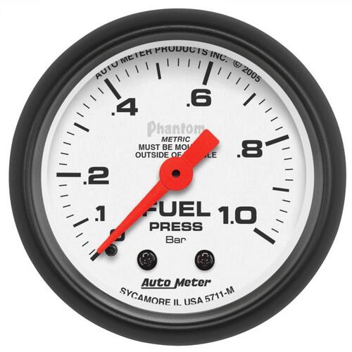Autometer Gauge, Fuel Pressure, 2 1/16", 1.0Bar, Mechanical, Phantom, Phantom