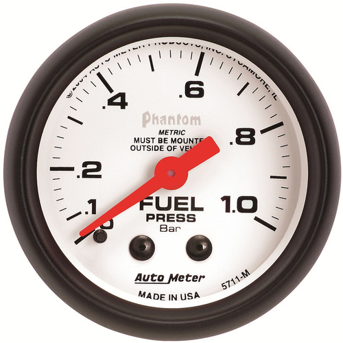 Autometer Gauge, Phantom, Fuel Pressure, 2 1/16 in., 1.0BAR, Mechanical, Analog, Each