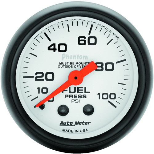 Autometer Gauge, Phantom, Fuel Pressure, 2 1/16 in., 100psi, Mechanical, Analog, Each