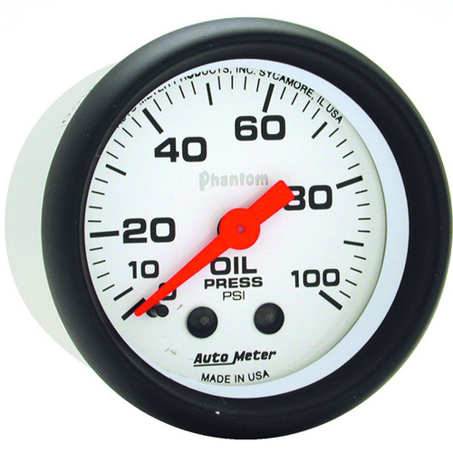 Autometer Gauge, Phantom, Oil Pressure, 2 1/16 in, 100psi, Mechanical, Analog, Each