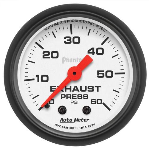 Autometer Gauge, Exhaust Press, 2 1/16", 60Psi, Mechanical, Phantom, Phantom