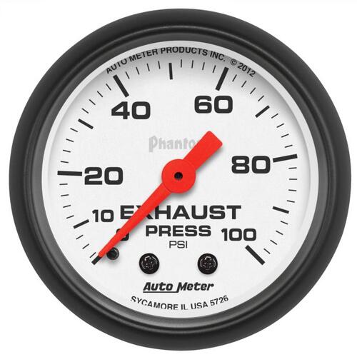 Autometer Gauge, Exhaust Press, 2 1/16", 100Psi, Mechanical, Phantom, Phantom