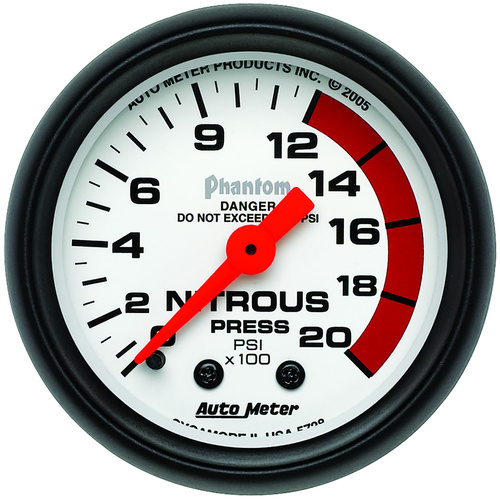 Autometer Gauge, Phantom, Nitrous Pressure, 2 1/16 in., 2000psi, Mechanical, Analog, Each