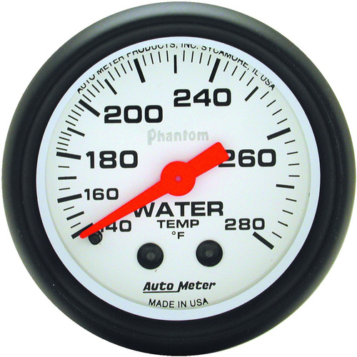 Autometer Gauge, Phantom, Water Temperature, 2 1/16 in., 140-280 Degrees F, Mechanical, Analog, Each