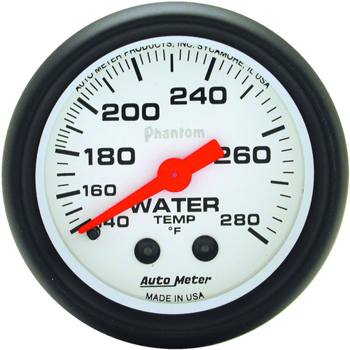 Autometer Gauge, Phantom, Water Temperature, 2 1/16 in., 140-280 Degrees F, Mechanical, Analog, Each