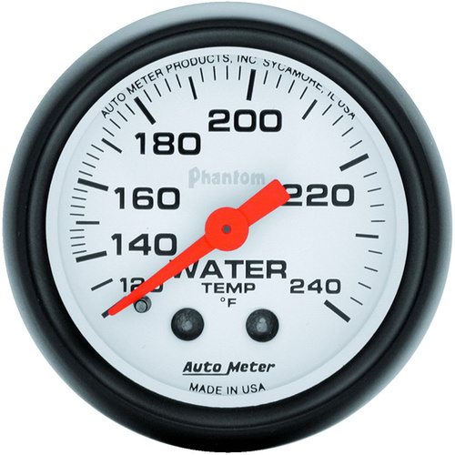 Autometer Gauge, Phantom, Water Temperature, 2 1/16 in., 120-240 Degrees F, Mechanical, Analog, Each
