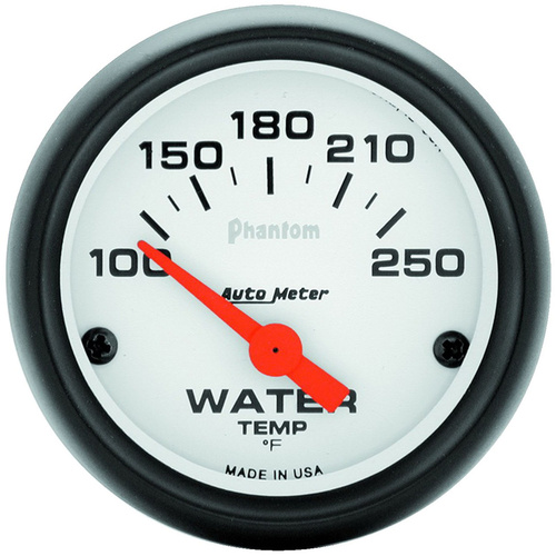 Autometer Gauge, Phantom, Water Temperature, 2 1/16 in, 100-250 Degrees F, Electrical, Analog, Each