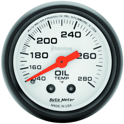 Autometer Gauge, Phantom, Oil Temperature, 2 1/16 in, 140-280 Degrees F, Mechanical, Analog, Analog, Each