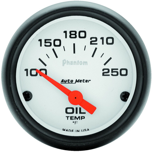 Autometer Gauge, Phantom, Oil Temperature, 2 1/16 in, 100-250 Degrees F, Electrical, Analog, Each