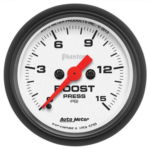 Autometer Gauge, Boost, 2 1/16", 15Psi, Digital Stepper Motor, Phantom, Phantom