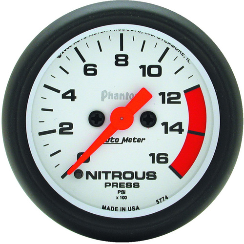 Autometer Gauge, Phantom, Nitrous Pressure, 2 1/16 in., 1600psi, Digital Stepper Motor, Analog, Each