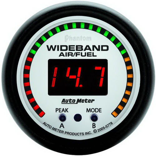 Autometer Gauge, Phantom, AIR/FUEL RATIO-PRO, 2 1/16 in., 10:1-20:1, Digital w/ Peak & Warn,