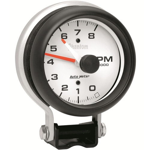 Autometer Gauge, Phantom, Tachometer, 3 3/4 in., 0-8K RPM, Pedestal w/ Red LINE, Analog, Each
