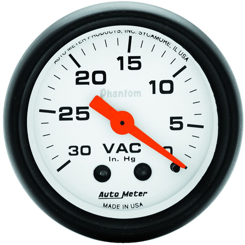 Autometer Gauge, Phantom, Vacuum, 2 1/16 in., 30 in. Hg, Mechanical, Analog, Each