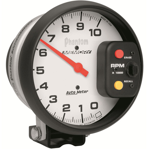 Autometer Gauge, Phantom, Tachometer, 5 in., 0-10K RPM, Pedestal w/ Peak RPM Memory, Analog, Each