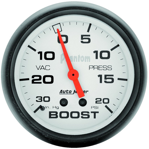 Autometer Gauge, Phantom, Vacuum/Boost, 2 5/8 in., 30 in. Hg/20psi, Mechanical, Analog, Each