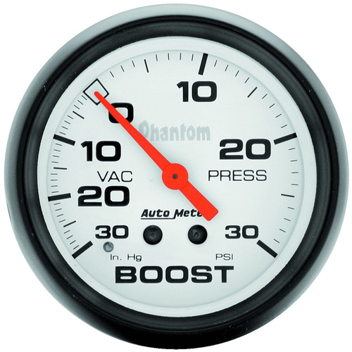 Autometer Gauge, Phantom, Vacuum/Boost, 2 5/8 in., 30 in. Hg/30psi, Mechanical, Analog, Each