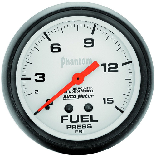 Autometer Gauge, Phantom, Fuel Pressure, 2 5/8 in., 15psi, Mechanical, Analog, Each