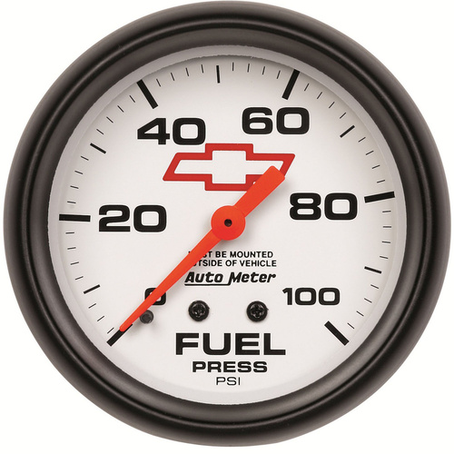 Autometer Gauge, Bowtie White, Fuel Pressure, 2 5/8 in., 100psi, Mechanical, GM, Each