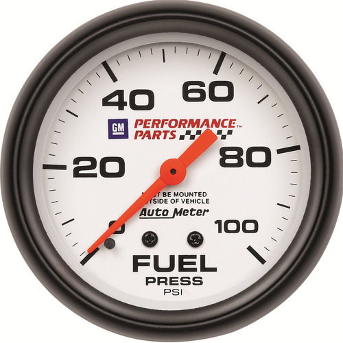 Autometer Gauge, Phantom, Fuel Pressure, 2 5/8 in., 100psi, Mechanical, GM Performance White, Each