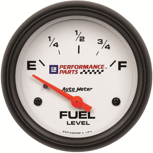 Autometer Gauge, Fuel Level, 2 5/8 in., 0-90 Ohms, Electrical, GM Performance White, Each
