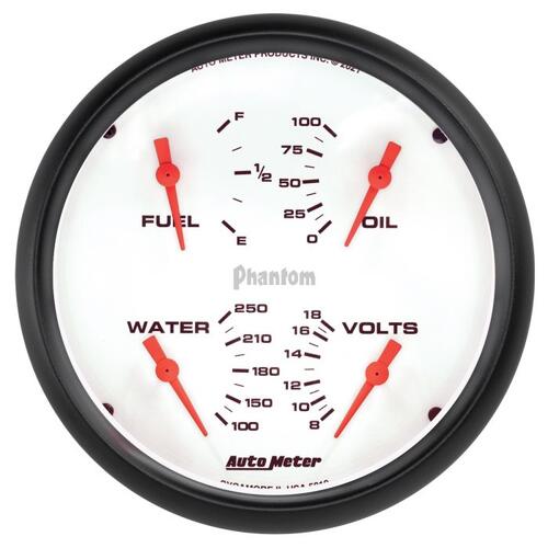 Autometer Gauge, Quad, 5", 0Ωe-90Ωf, Elec, Phantom, Phantom