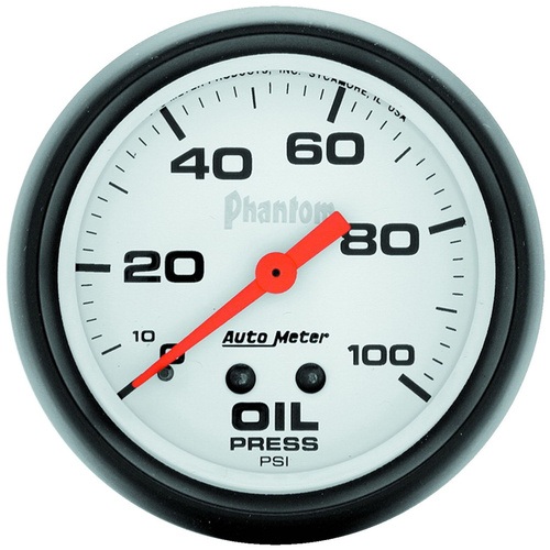 Autometer Gauge, Phantom, Oil Pressure, 2 5/8 in., 100psi, Mechanical, Analog, Each
