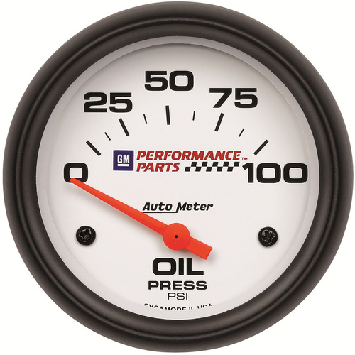 Autometer Gauge, Oil Pressure, 2 5/8 in., 100psi, Electrical, GM Performance White, Each