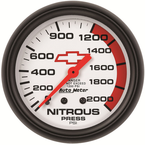 Autometer Gauge, Bowtie White, Nitrous Pressure, 2 5/8 in., 2000psi, Mechanical, GM, Each