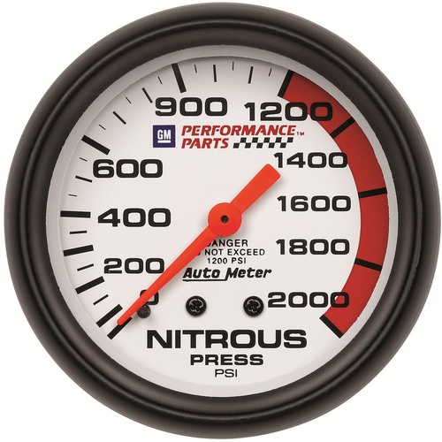 Autometer Gauge, Nitrous Pressure, 2 5/8 in., 2000psi, Mechanical, GM Performance White, Each
