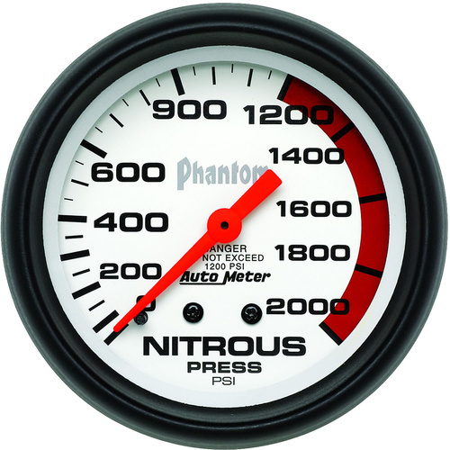 Autometer Gauge, Phantom, Nitrous Pressure, 2 5/8 in, 2000psi, Mechanical, Each