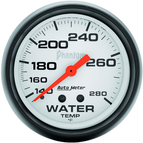 Autometer Gauge, Phantom, Water Temperature, 2 5/8 in., 140-280 Degrees F, Mechanical, Analog, Each