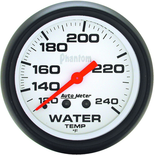 Autometer Gauge, Phantom, Water Temperature, 2 5/8 in., 120-240 Degrees F, Mechanical, Analog, Each