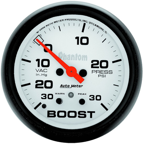 Autometer Gauge, Phantom, Vacuum/Boost, 2 5/8 in., 30 in. Hg/30psi, Digital Stepper Motor, Each