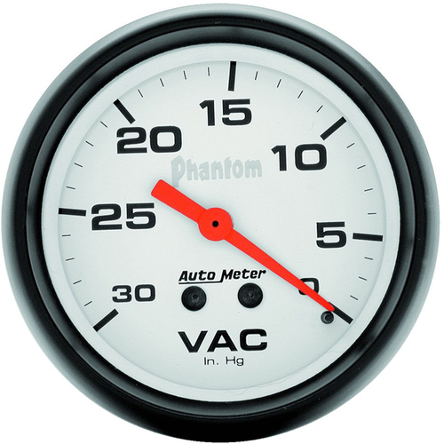 Autometer Gauge, Phantom, Vacuum, 2 5/8 in., 30 in. Hg, Mechanical, Analog, Each