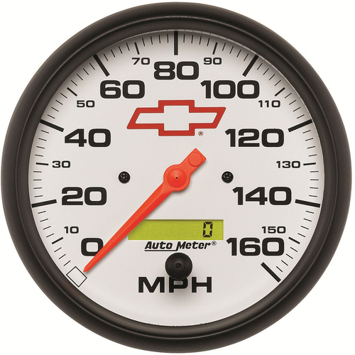 Autometer Gauge, Bowtie White, Speedometer, 5 in., 160mph, Electric Programmable, GM, Each