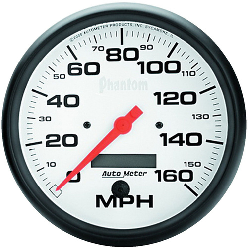Autometer Gauge, Phantom, Speedometer, 5 in., 160mph, Electric Programmable w/ LCD Odometer, Analog, Each