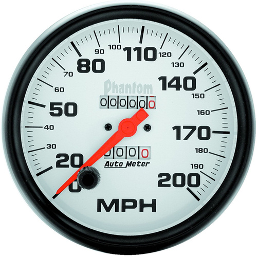 Autometer Gauge, Phantom, Speedometer, 5 in., 200mph, Mechanical, Analog, Each