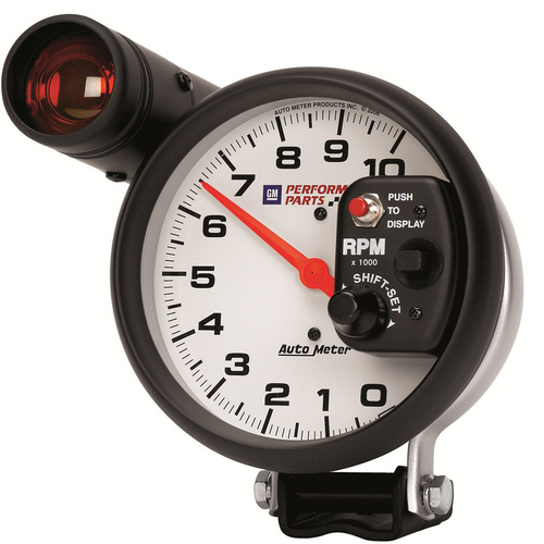 Autometer Gauge, Tachometer, 5 in., 0-10K RPM, Pedestal w/ EXT. Shift-Lite, GM Performance White, Each